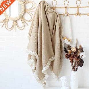 Cotton Muslin Swaddle Blankets for Newborn Baby Tassel Recei