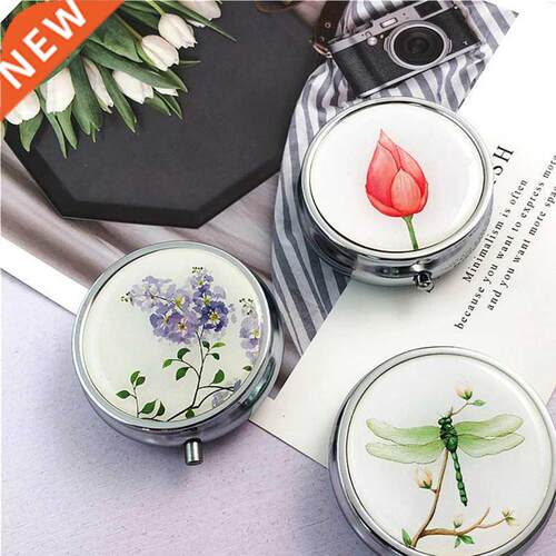 New Stainless Medicine Organizer Portable Three Grid Flower