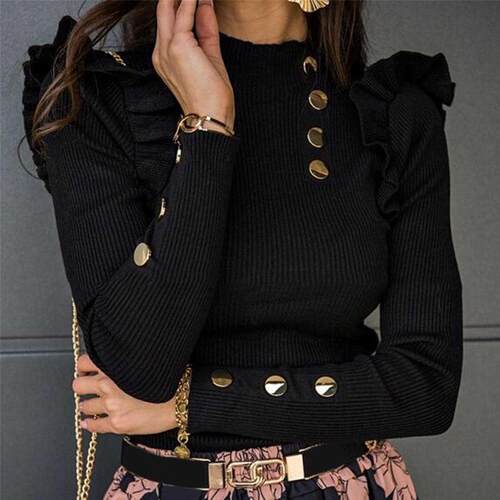 Plus Size Autumn Winter Women Blouse Long Sleeve Knitwear Ri