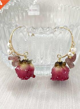 Handpicked Rose Petal Pearl Earrings New Fashionable Party