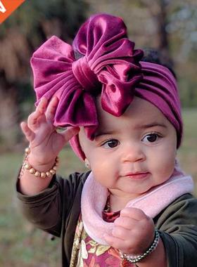 New Velvet Baby Headband Turban Big Bowknot Baby Girl Headba