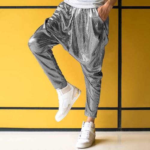 Male Female personality silver big crotch trousers stage per