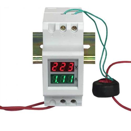 2P 6mm Din Rail Dual LED Voltage Current Meter Voltmeter Am