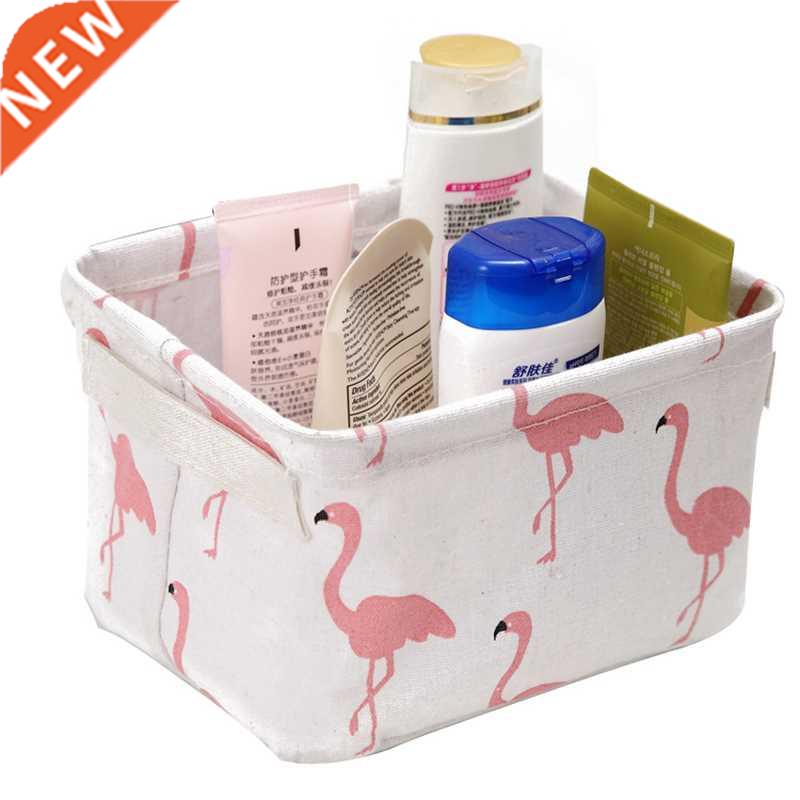 1pc Foldable Cotton Linen Desktop Cosmetics Storage Basket