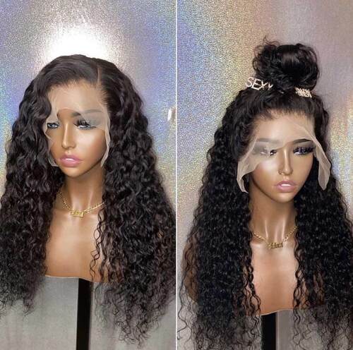 Meinmod Black Color Water Wave Synthetic Lace Front Wig For