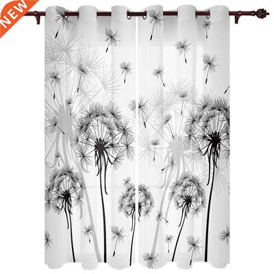 Black And White Dandelion Window Curtains for Bedroom