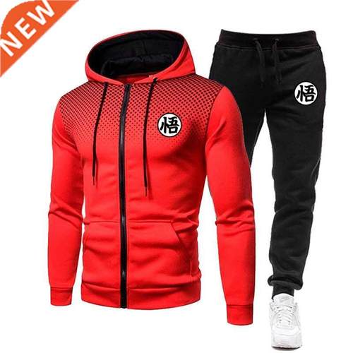 2021Fashion Spring Men's Sets Gradient Zipper WU Hoodie+Swea