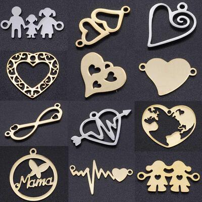 5pcs/lot Heart DIY Charms Wholesale 100% Stainless Steel Hea