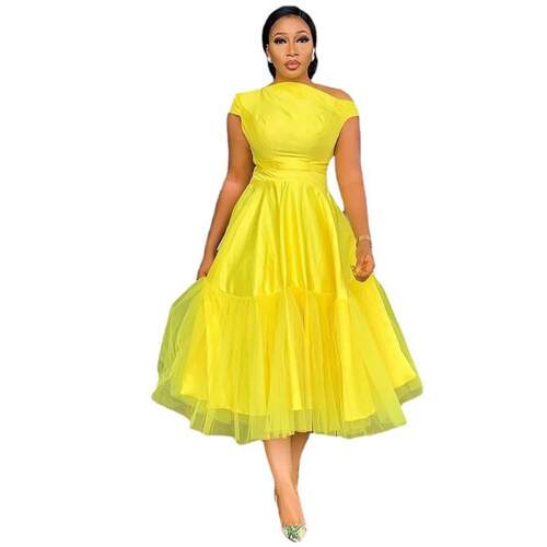 African Long Dress Women Slash Neck High Waist Gown Robes Su