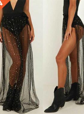 Women Swimwear Bikini Cover Up Shiny Sequins Beach Long Wrap