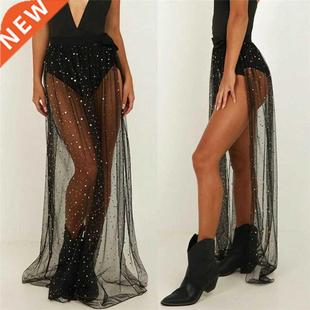 Women Swimwear Bikini Cover Up Shiny Sequins Beach Long Wrap