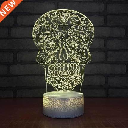 Novelty Skull 3D Night Light LED 7 Colors Mood Lamp USB 3D