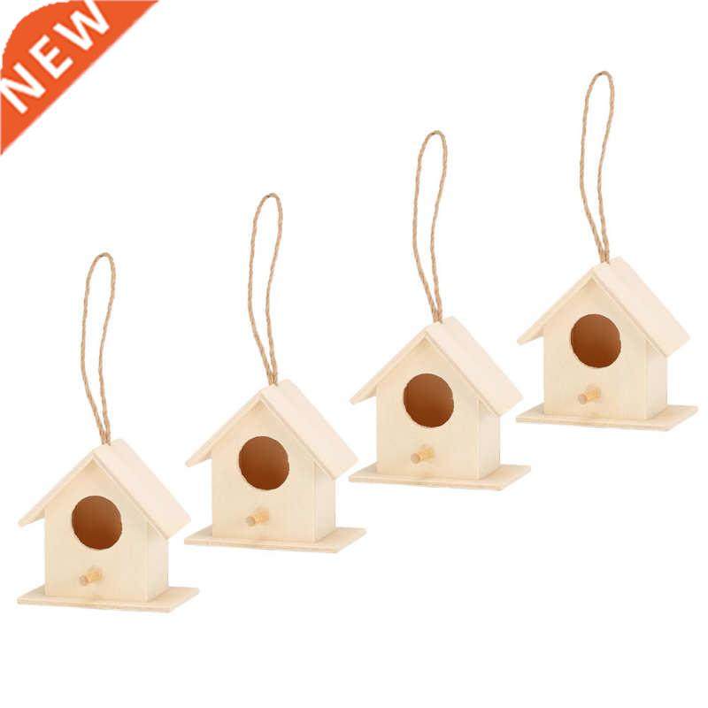 4X Wood Bird Nests Hanging Birdhouse Breeding Box Bird Cage