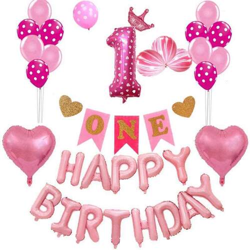 Girl 1st Happy Birthday Ballons Number 1 First Baloons Kids