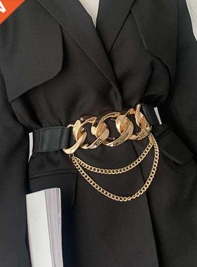 Luxury Brand Gold Chan Belt Elastc Slver Metal Wast Belt