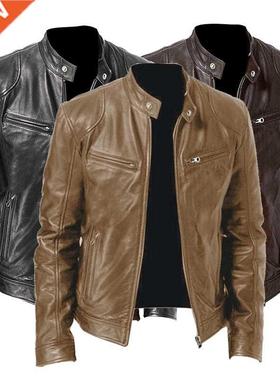 2022 Men Leather Jacket Plus Size Black Brown Mens Stand Col