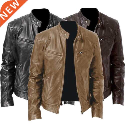 2022 Men Leather Jacket Plus Size Black Brown Mens Stand Col