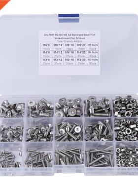 440pcs M M4 M5 Stainless Steel Hex Socket Flat Head Screw