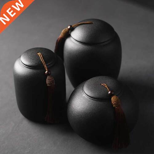 Black Tea Box Organizer Kitchen Ceramic Jar Seal Storage