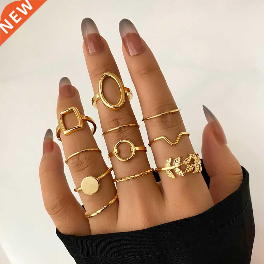 Vintage Gold Geometric Hollow Metal Knuckle Ring Set For Wom