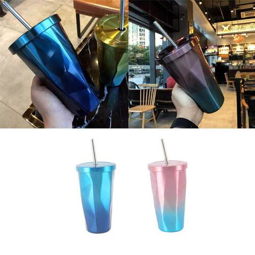 Set of 1 Stainless Steel Tumbler with Straw and Lid Double W