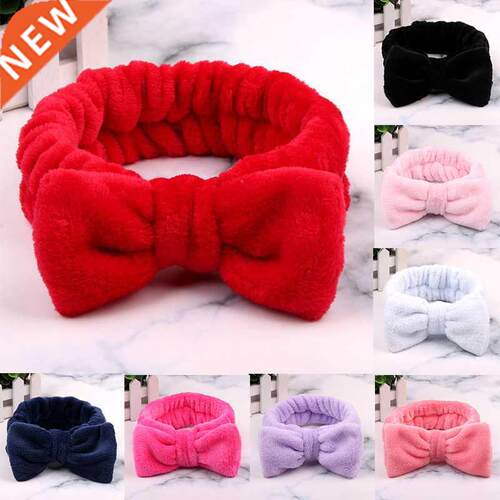 New Solid Color Coral Fleece Bow Hair Bands Wash Face Makeup