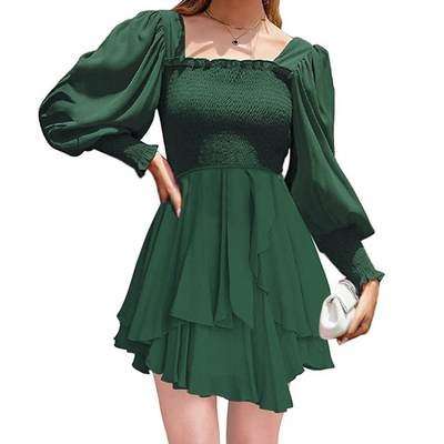 Women Puffy Sve Baby Doll Dress Boho Cute Mini Skater Dre