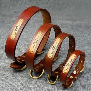 Personalized Dog ID Collar Genuine Leather Small Medium Dogs