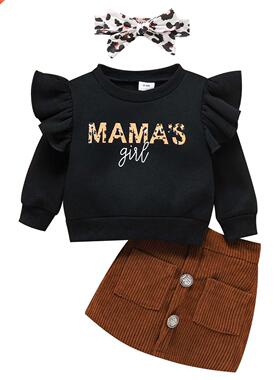 New Girls Casual Three-piece Clothes Set, Round Collar Pullo