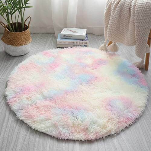 Home Mini Floor Carpets Rainbow Round Soft Fluffy Carpets Ru