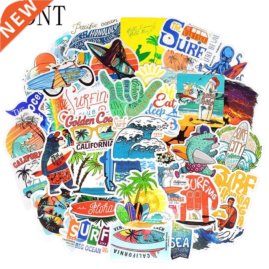 50 PCS Cool Surfing Stickers Summer Beach Travel Surf Decal