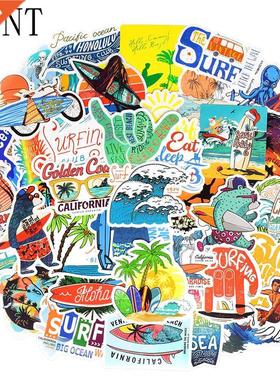 50 PCS Cool Surfing Stickers Summer Beach Travel Surf Decal