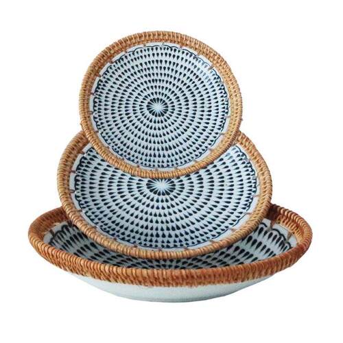Rattan Porcelain Splicing Plate Handmade Fruit Dessert Ceram