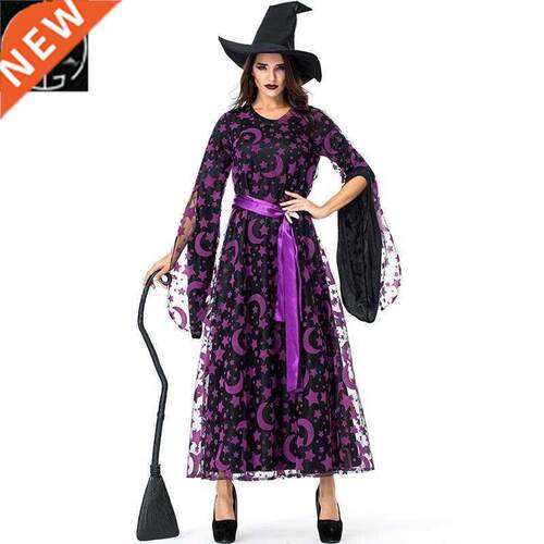 Halloween costume purple star moon magic witch night scene c