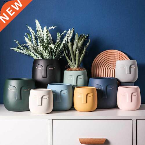 Ceramic Face Head Flower Pot Vase Cactus Plant Potted Deskto