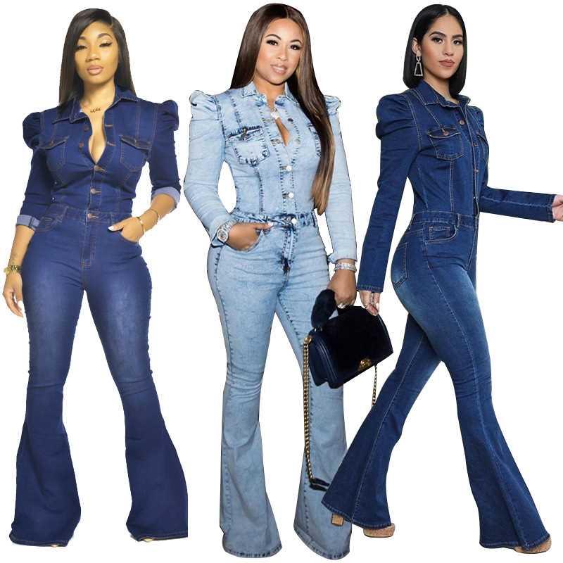 Stylish wash jumpsuit for women in S-5XL plus size jeans牛仔