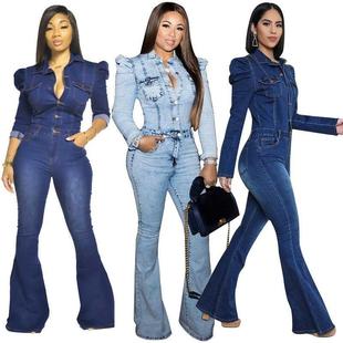 Stylish wash jumpsuit for women in S-5XL plus size jeans牛仔