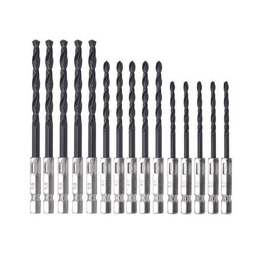 15pc 3/4/5mm HSS 1/4 Inch Hex Shank Twist Drill Bits Set For