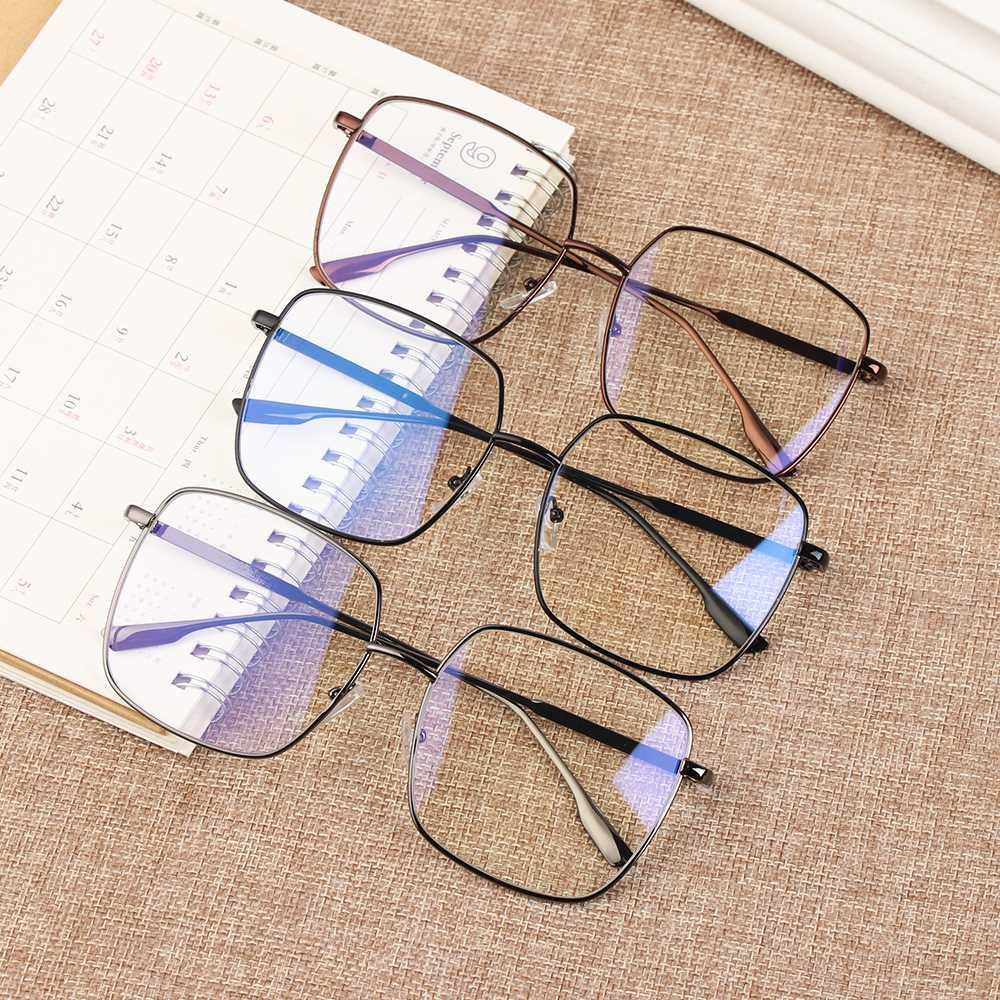 Unisex Big Metal Frame Square Anti Blue Ray Glasses Ultralig
