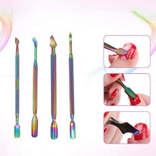 Nail Cuticle Pusher Double Side Anti-Slip Colored Titanium