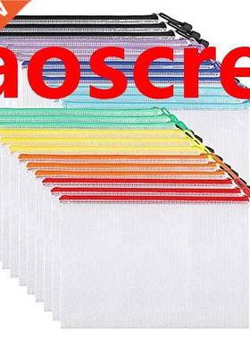 24Pcs Mesh Zipper Pouch Document Bag, Plastic Zip File Folde