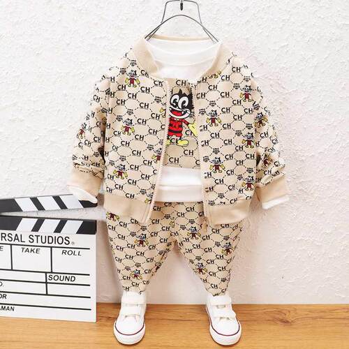 2021 autumn new boy spring cardigan suit baby cartoon three-