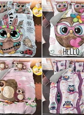 Cartoon Pnk Owl Beddng Set For Grl Kds Teenager Cute Duv