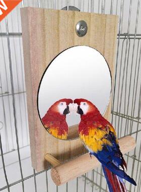 Bird Mirror Toy with Perch Hanging Parrot Wooden Perch