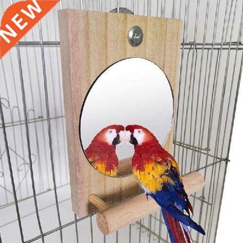 Bird Mirror Toy with Perch Hanging Parrot Wooden Perch