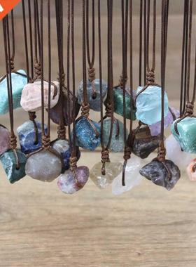 Heling Reiki Rw Stone Minerl Pendnts Necklce,Nturl Cr
