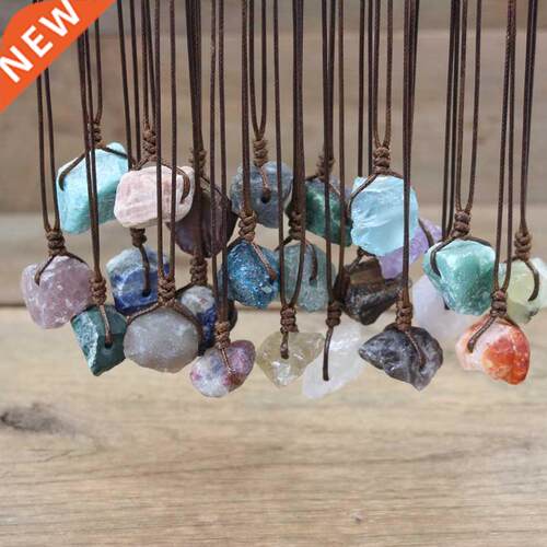 Heling Reiki Rw Stone Minerl Pendnts Necklce,Nturl Cr