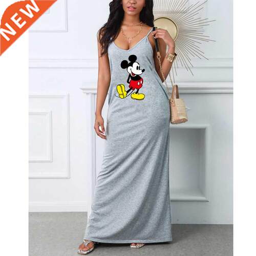 Mickey Mouse Donld Duck print sexy sling V neck dress 2022