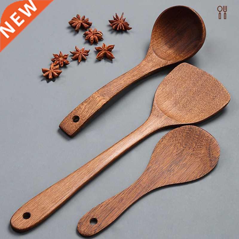 5 Types Wooden Turner Spatula Rice Spoon Big Soup Scoop For