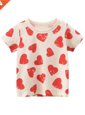 2-8T Heart Print Girls T Shirt Summer Toddler Kid Baby Cloth